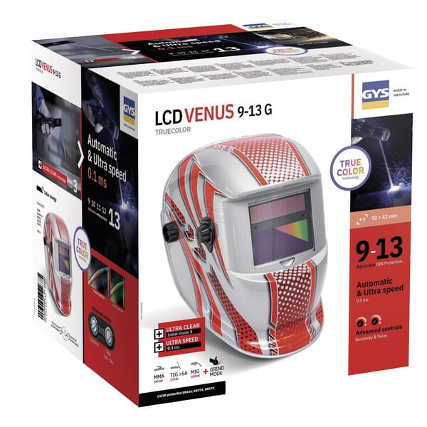 Svejsehjelm rød LCD Venus 9/13