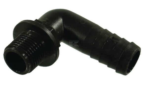 Vinkel 90 gr 1/2" udvendig gevind til 20 mm slange