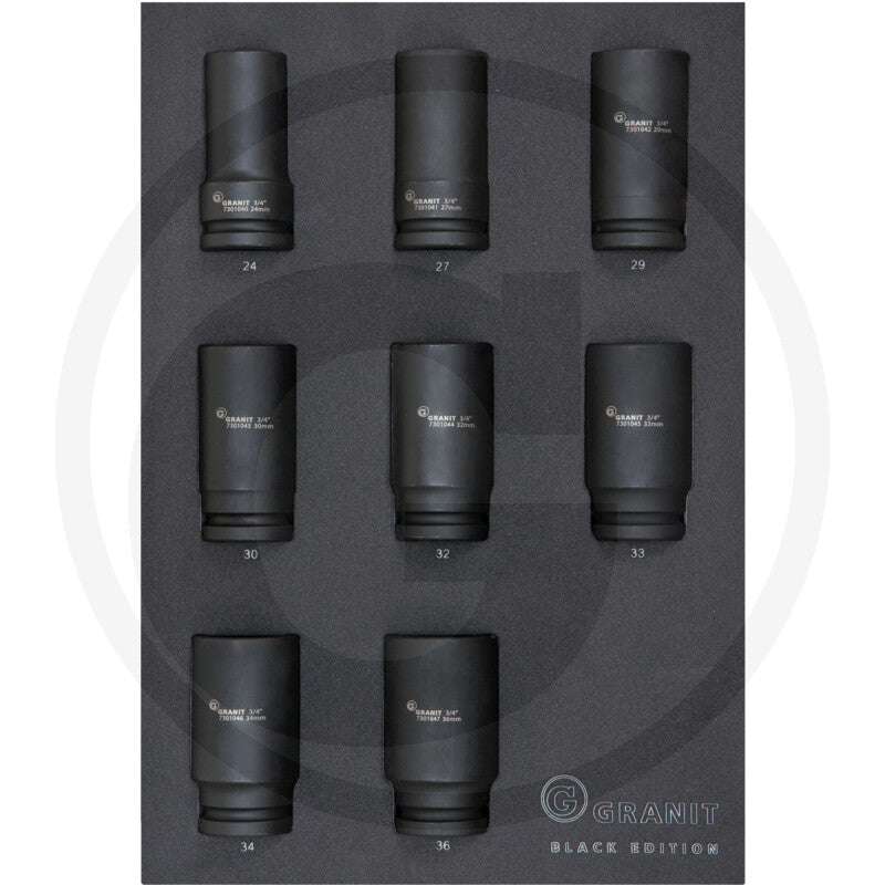 Indlæg-sæt sæt 3/4" krafttopper
8 dele, metrisk Granit black edition
