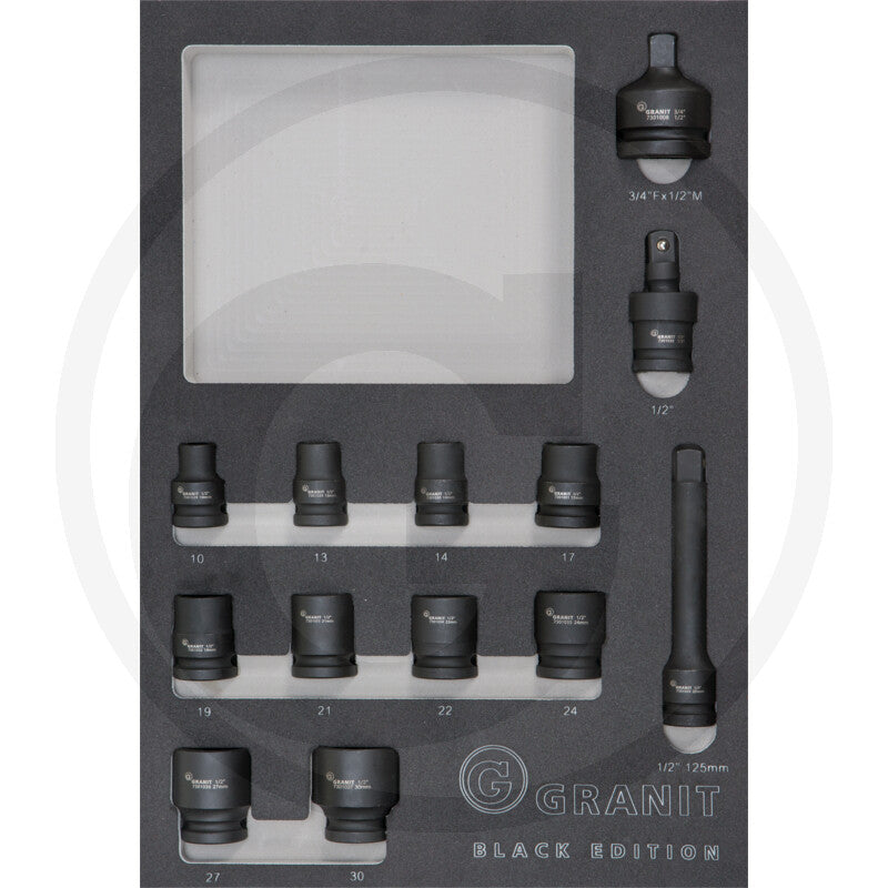 Indlæg-sæt sæt 1/2" krafttopper
13 dele, metrisk Granit black edition
