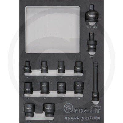 Indlæg-sæt sæt 1/2" krafttopper
13 dele, metrisk Granit black edition