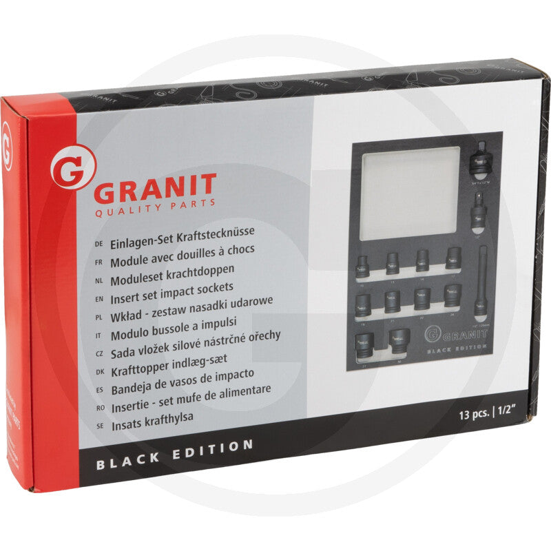 Indlæg-sæt sæt 1/2" krafttopper
13 dele, metrisk Granit black edition