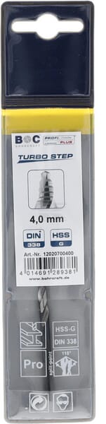 Bohrcraft Bor 4,0 mm HSS-DIN 338-G TURBO STEP