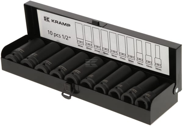 Slagtopsæt 1/2" lange toppe 10-24 mm, 10 dele