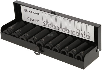 Slagtopsæt 1/2" lange toppe 10-24 mm, 10 dele