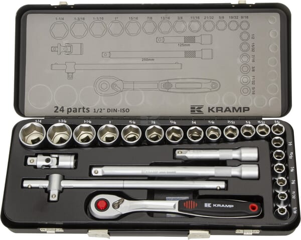 Kramp Topnøglesæt 1/2" med 5/16" - 1 1/4", 24 dele