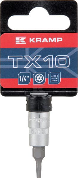Topnøgle 1/4" Torx med hul TX 10, L 37 mm