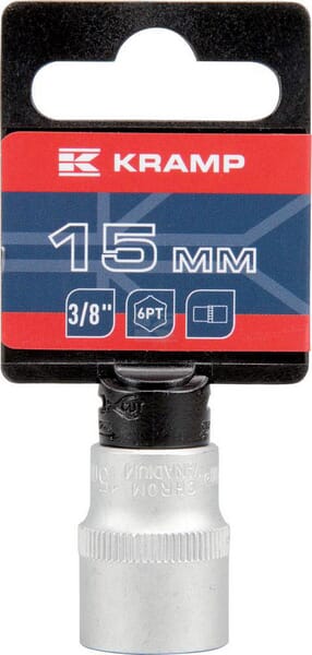 Kramp Topnøgle 3/8" 6 kt 15 mm med ophæng, L 28 mm