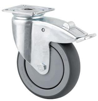 Tente Drejehjul Gummi Ø 75 mm med Bremse, 75 kg