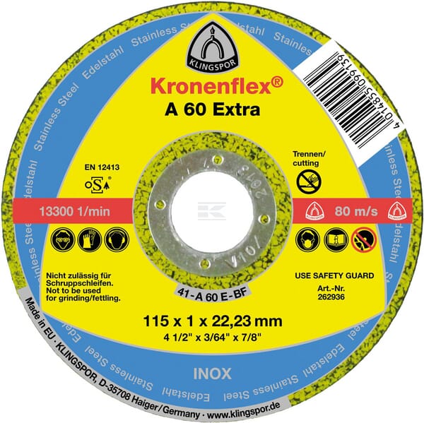 Klingspor Skæreskive 115 x 1,0 mm lige A 60 Ekstra