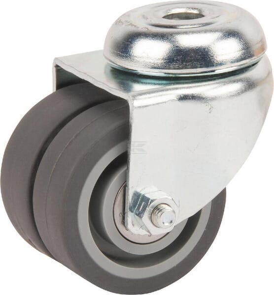 Tente Drejehjul Gummi Ø50mm, Enkelt Bolthul, 60kg
