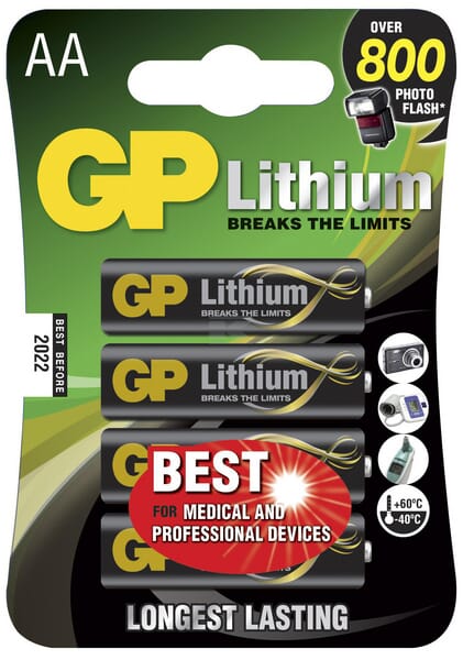 GP Lithium AA Batterier, LR6, 4 stk.