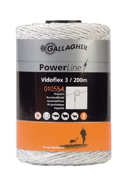 Gallagher Polytråd Ø3mm Vidoflex3 Hvid 200m