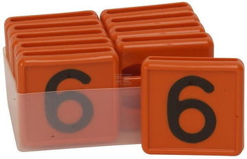 Halsmærke orange nr. 6, 10 stk. med sort tal