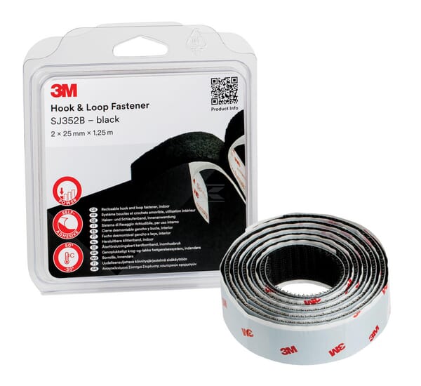 3M SJ352Bbk Krog og Løkke Fastgørelse, 25 mm x 1,25 m