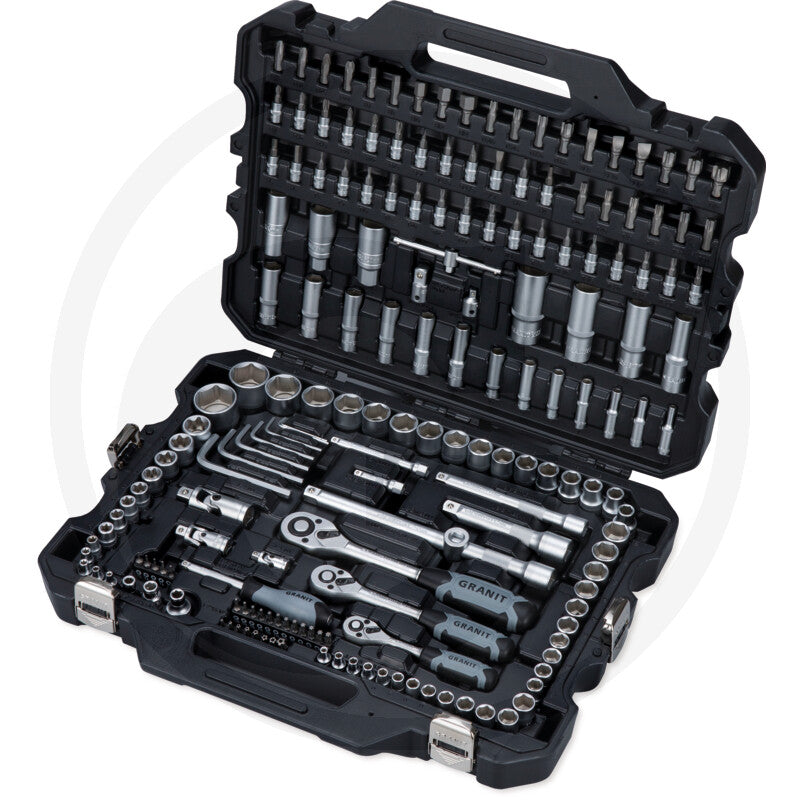 Topnøgle-sæt 1/4", 3/8”, 1/2"
179 dele, tommer Granit black edition
