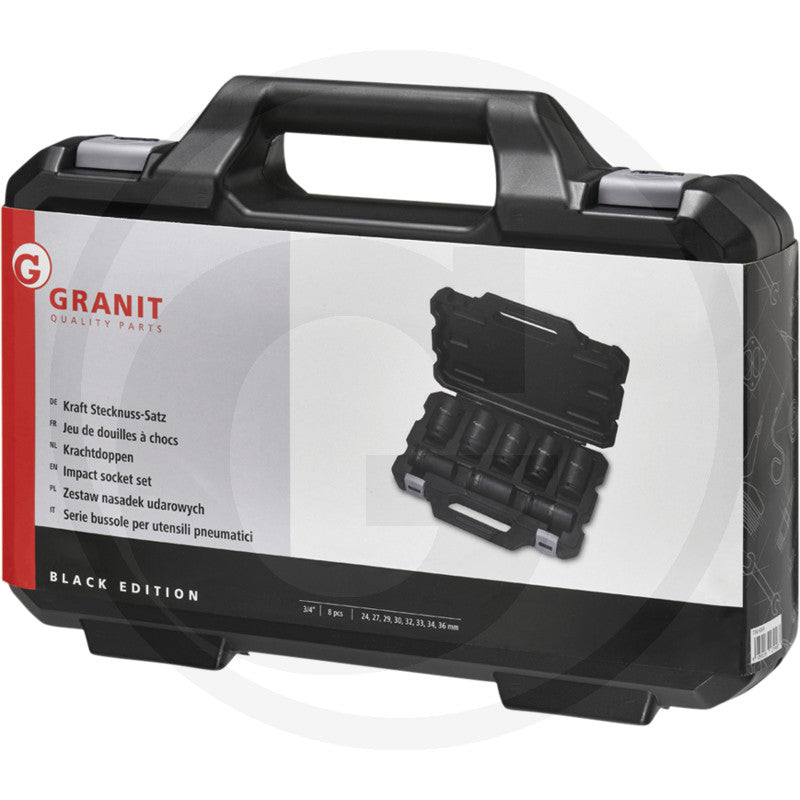 3/4" 6-kant krafttopper, sæt:
8 dele Granit black edition