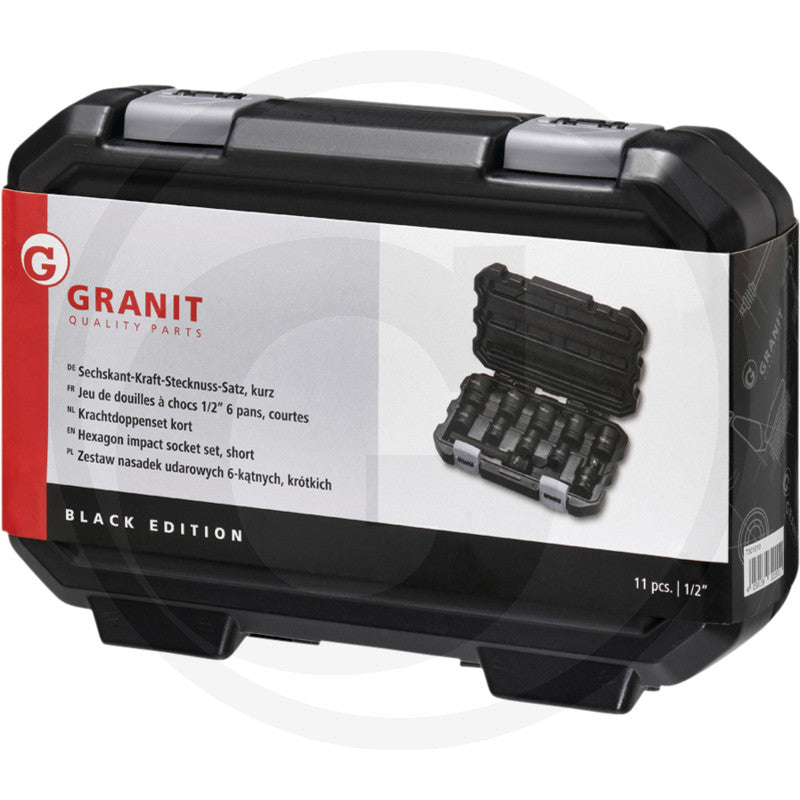 1/2" 6-kant krafttopper, sæt med 11 dele Granit black edition