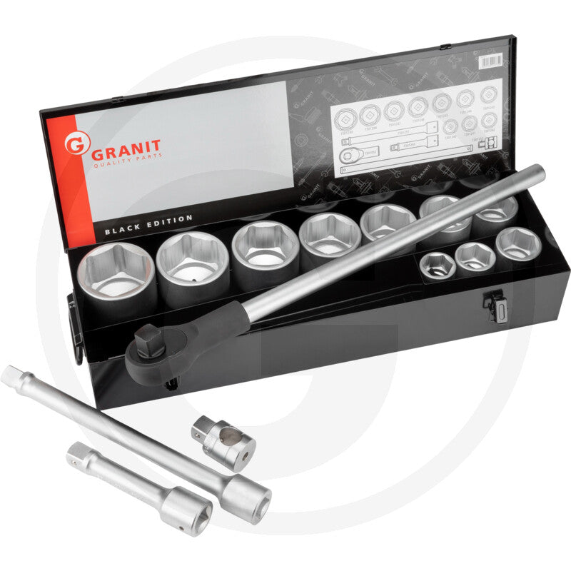GRANIT BLACK EDITION 1" Topnøglesæt
14 dele, metrisk