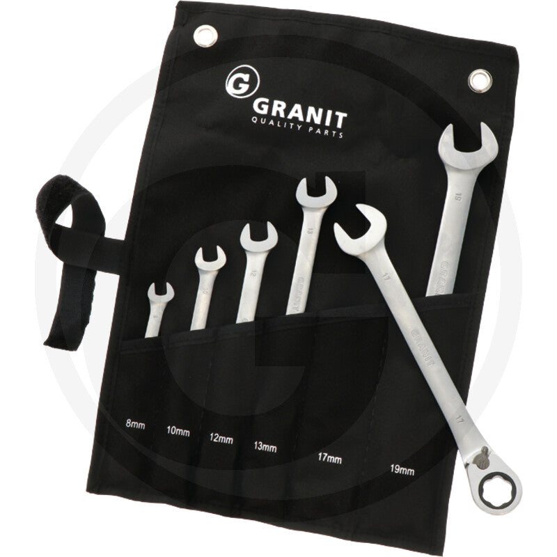 R/g nøgle heavygrip-sæt, med skralde
6 dele Granit black edition