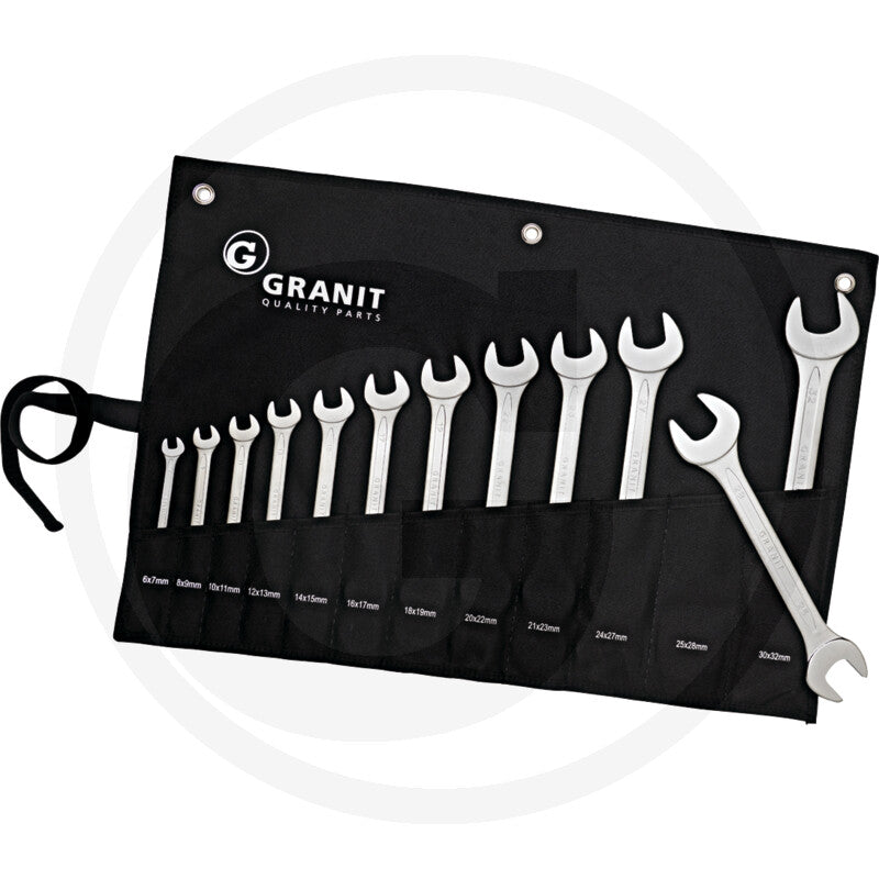 Dobbelt gaffelnøgle sæt, 12 dele: Granit black edition