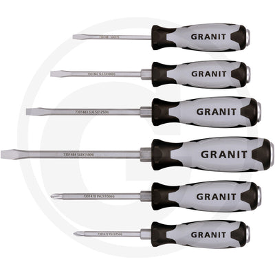 Skruetrækker-sæt med slagkerne:
6 dele Granit black edition