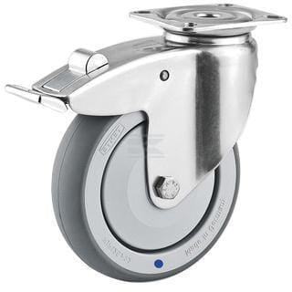 Tente Drejehjul Ø75 mm med Bremse, Rustfrit Stål, 75 kg