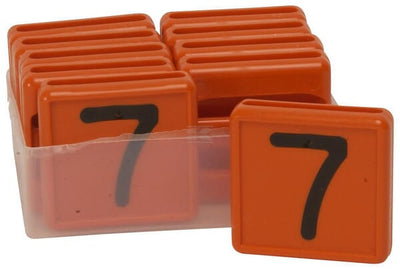 Halsmærke orange, nummer 7, 40 mm, 10 stk.