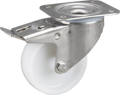 Tente Drejehjul, Ø100 mm Polyamidhjul, Rustfrit Stål, Med Bremse
