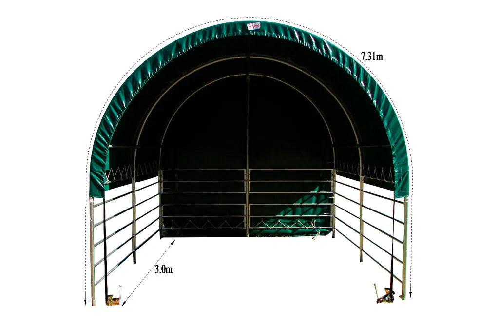 Læskur, 3 x 3 x 2,8 m, med åbne sider