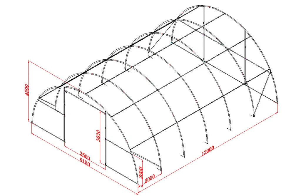 Rundbuehal 12x9x4,5 m, med ovenlys