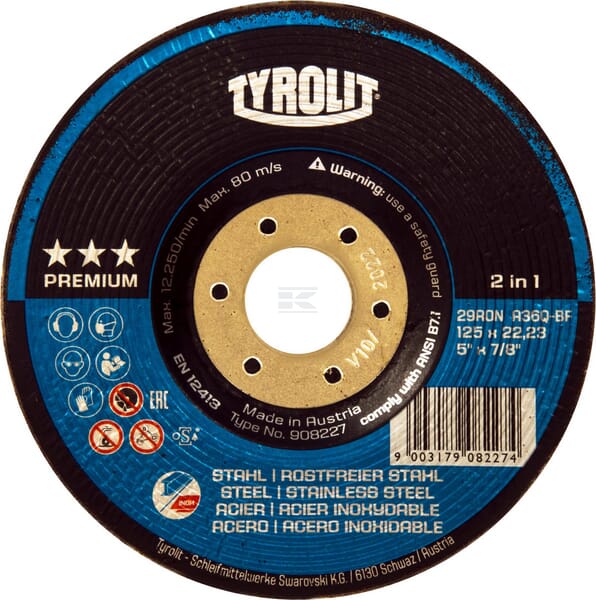 Tyrolit Slibeskive PREMIUM 29RON 125x22 A36 Stål/INOX