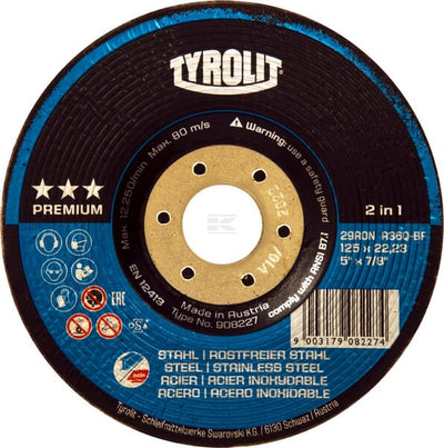 Tyrolit Slibeskive PREMIUM 29RON 125x22 A36 Stål/INOX