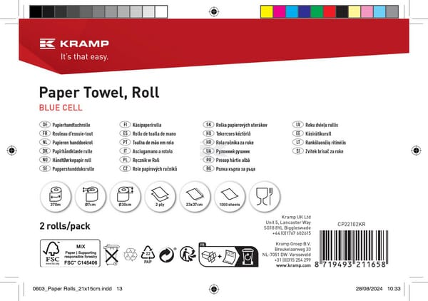 Tork Aftørringspapir, blå, 2-lags, 23 cm x 370 m