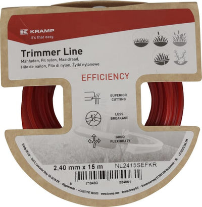 Effektivitet Trimmersnøre Ø 2,4 mm, 15 m, Firkantet