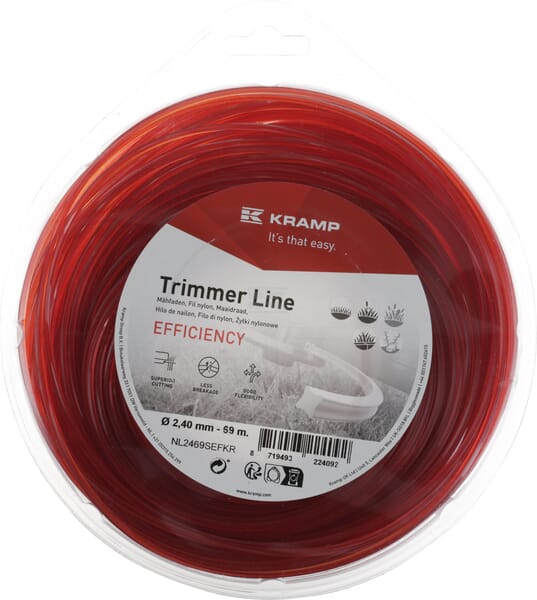 Kramp Trimmersnøre 2,4 mm firkantet rød 69 m