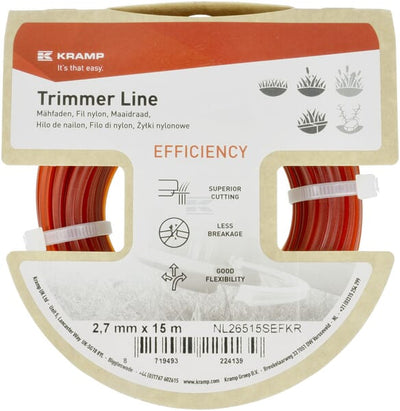 Trimmersnøre Firkantet Ø 2,65 mm 15 m Rød