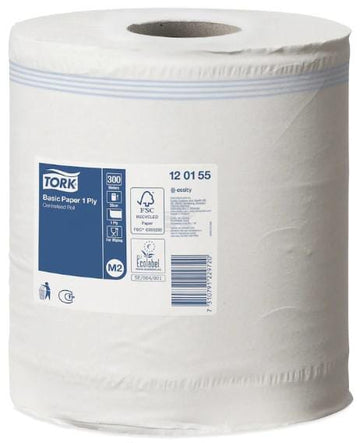 Tork Aftørringspapir Hvid Rulle, 20 cm x 300 m, 1-lags