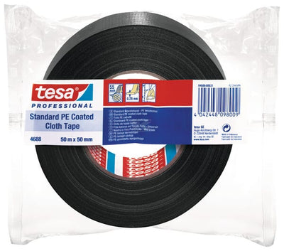 Tesa Lærredstape, PE coated, sort, 50 m x 50 mm