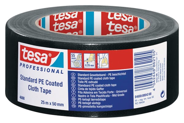 Tesa Lærredstape, PE coated, sort, 25 m x 50 mm