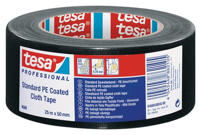 Tesa Lærredstape, PE coated, sort, 25 m x 50 mm
