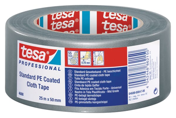 Tesa Lærredstape, PE coated, grå, 25 m x 50 mm