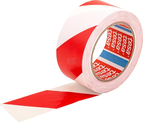 Tesa Advarselstape til Gulvmarkering, Rød/Hvid, 33m x 50mm