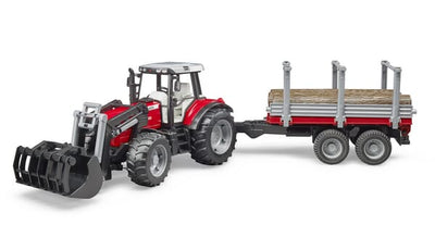 Bruder Massey Ferguson 7480 med frontlæsser og tømmeranhænger
