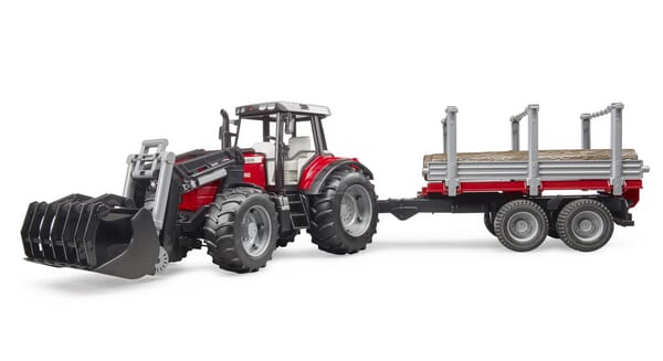 Bruder Massey Ferguson 7480 med frontlæsser og tømmeranhænger