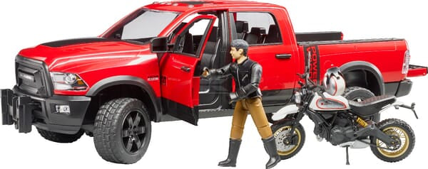 Bruder Ram 2500 Pickup med Ducati Scrambler Racer