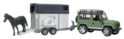 Bruder Land Rover Defender med hestetrailer og hest