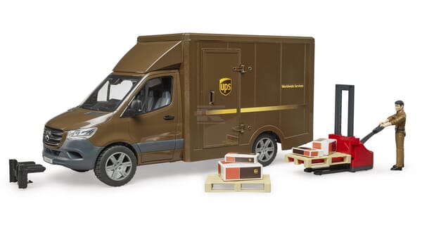 Bruder MB Sprinter UPS Pakkebil med Chauffør & Tilbehør