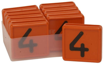Halsmærke Orange Nr. 4, 10 stk. med Sorte Tal