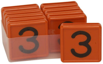 Halsmærke orange, nummer 3, 40 mm, sorte tal